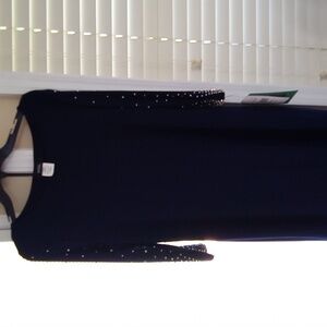 MSK Navy Blue Dress with Rhinestones And Beaded Long Sleeves